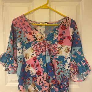 Umgee Women's Floral Mixed Print Crossbody Top - Size Small